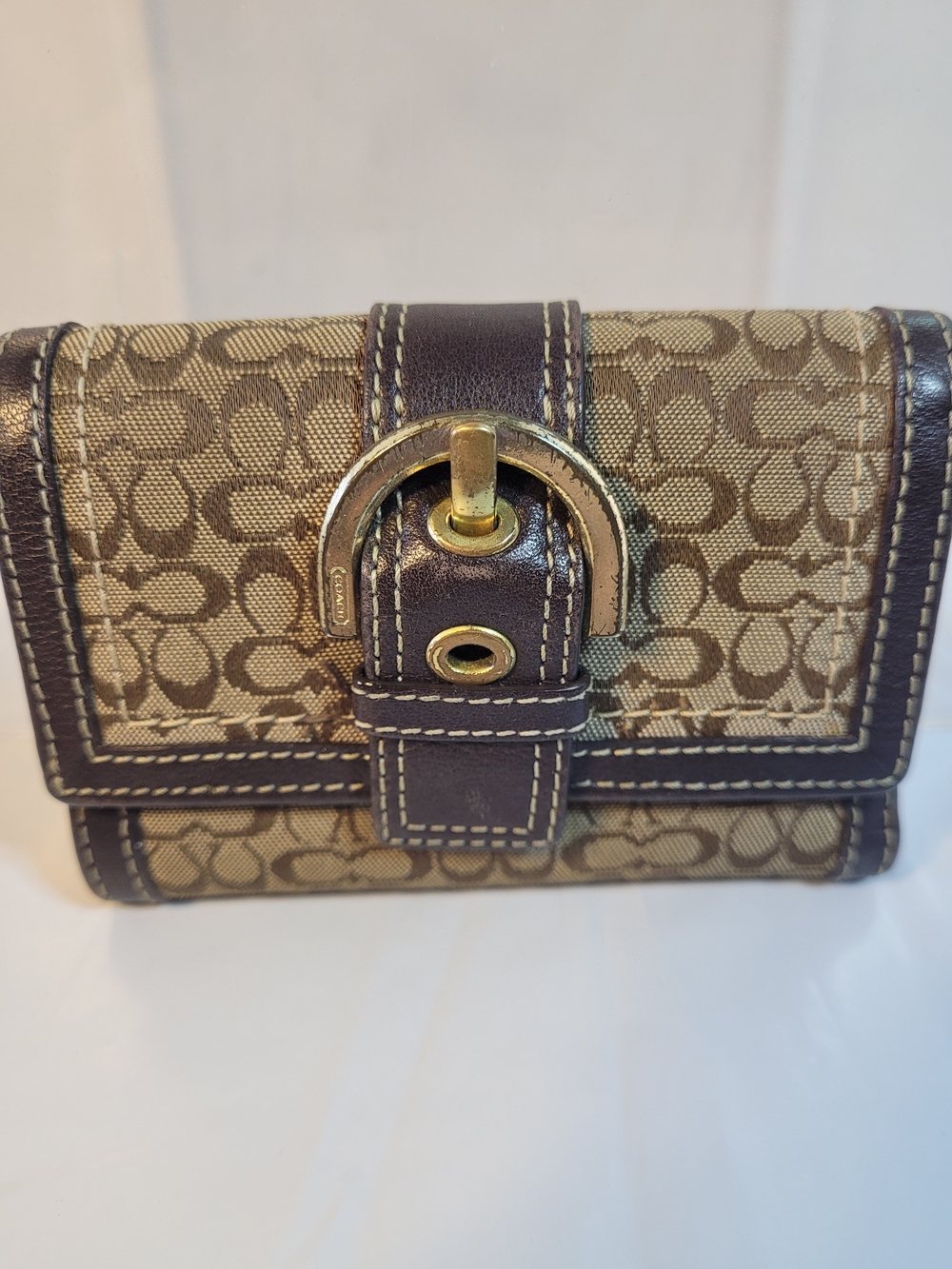 Vintage Y2K Coach Soho Signature Buckle Trifold Flap Wallet Brown Coin Pocket (S